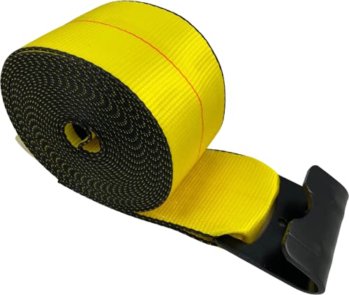 SECULOK 4" x 30' Yellow Winch Strap with Flat Hook Working Load Limit 5400 LBS, Breaking Strength: 16,200 LBS for Flatbed Trailers