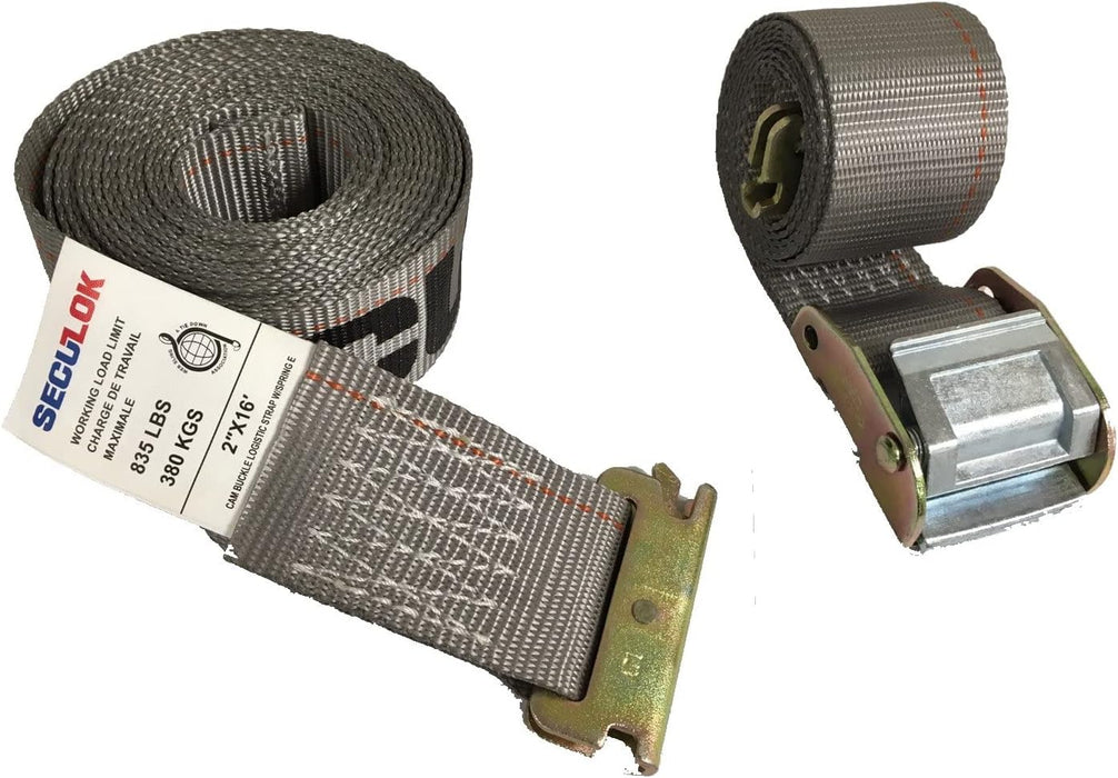 SECULOCK 20PK E Track Strap 2" x 16', E Track Cam Buckle Strap with E Track Spring Fittings, 2500 lbs E-Track Accessories, Grey Heavy Duty Tie Down for Secure Cargo on Truck, Trailer, and Enclosed Van