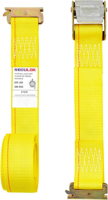 2" x 12' Logistic E-Track Cam Buckle Straps with 835 Lbs WLL, Durable and Secure Cargo Tie-Downs for Trucks, Vans & Trailers, Ideal for Safe Transit (Yellow)