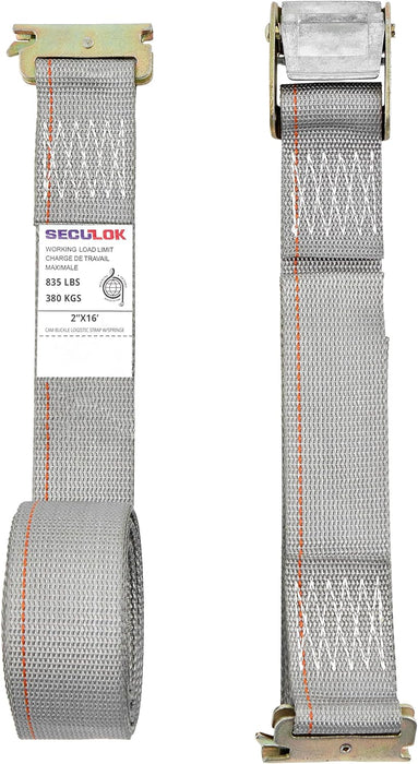SECULOK 2" x 16' Logistic E-Track Cam Buckle Straps with 835 Lbs WLL, Durable and Secure Cargo Tie-Downs for Trucks, Vans & Trailers, Ideal for Safe Transit (Grey)