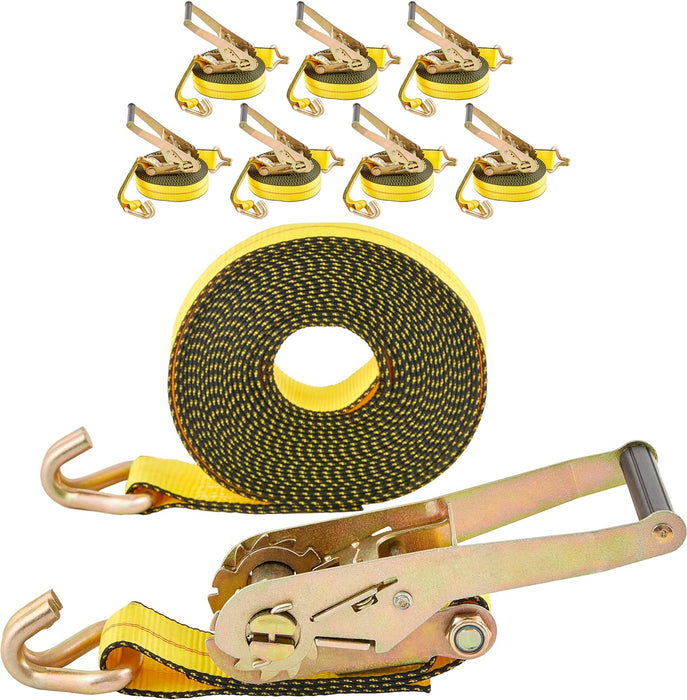 SECULOK 2" x 27' Heavy Duty Ratchet Tie Down Straps w/Double J Hooks, 3,333 Lbs WLL Cargo Control for Trucks & Trailers, 2 Inch Durable Straps for Motorcycle, ATV & Boat Transportation, 8 Pack