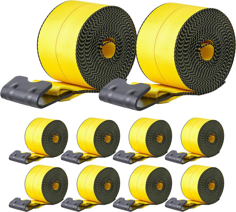4" x 30' Winch Straps for Flatbed Trailer with Flat Hooks | Yellow Heavy Duty Tie Down Strap w/Flat Hooks | 5,400 Lbs WLL Cargo Control Accessories for Gooseneck Trailers & Tow Trucks, 10 PK