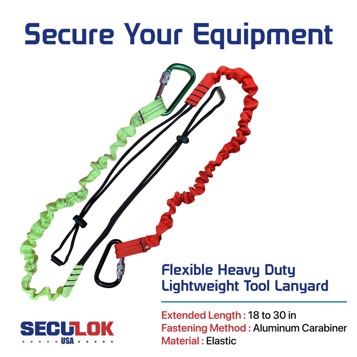 SECULOK Tool Lanyards for Hand Tools, Tool Tether, Fall Protection, Flexible Heavy Duty Lightweight Tool Lanyard with Carabiner