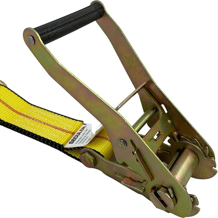 SECULOK 2" x 27' Heavy Duty Ratchet Tie Down Straps w/Flat Hooks, 3,333 Lbs WLL Cargo Control for Trucks & Trailers, 2 Inch Durable Straps for Motorcycle, ATV & Boat Transportation, 1 Pack