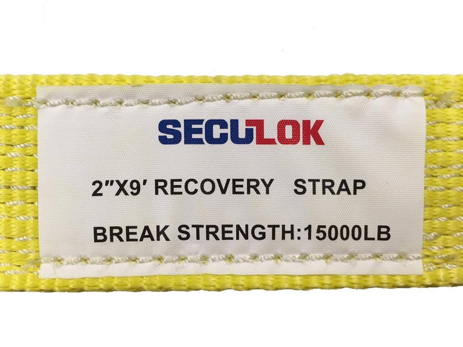 SECULOK Tow Strap 2" x 9’, Recovery Strap, Poly Web Sling with Reinforced Loops, Vehicle Recovery Rope, Lifting Strap, 15,000 LBS WLL Tree Saver for Rigging, Moving, Towing, Hoisting