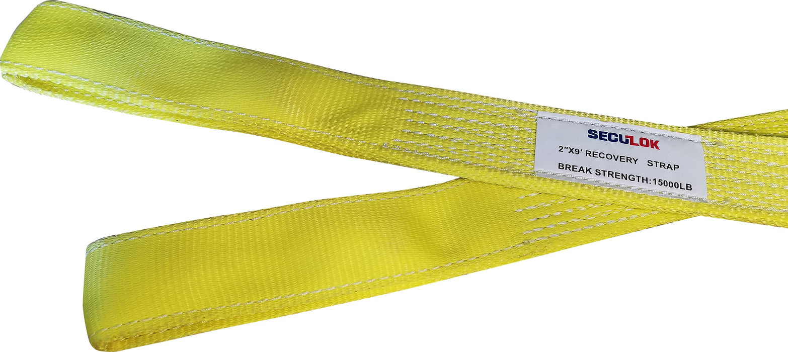 SECULOK Tow Strap 2" x 9’, Recovery Strap, Poly Web Sling with Reinforced Loops, Vehicle Recovery Rope, Lifting Strap, 15,000 LBS WLL Tree Saver for Rigging, Moving, Towing, Hoisting