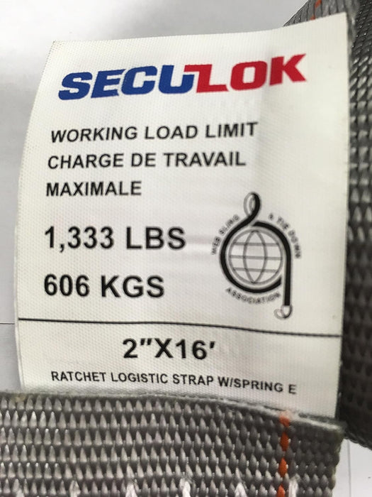 SECULOK 2" x 16' Logistic Ratchet Etrack Strap with E/A Series Spring Fitting